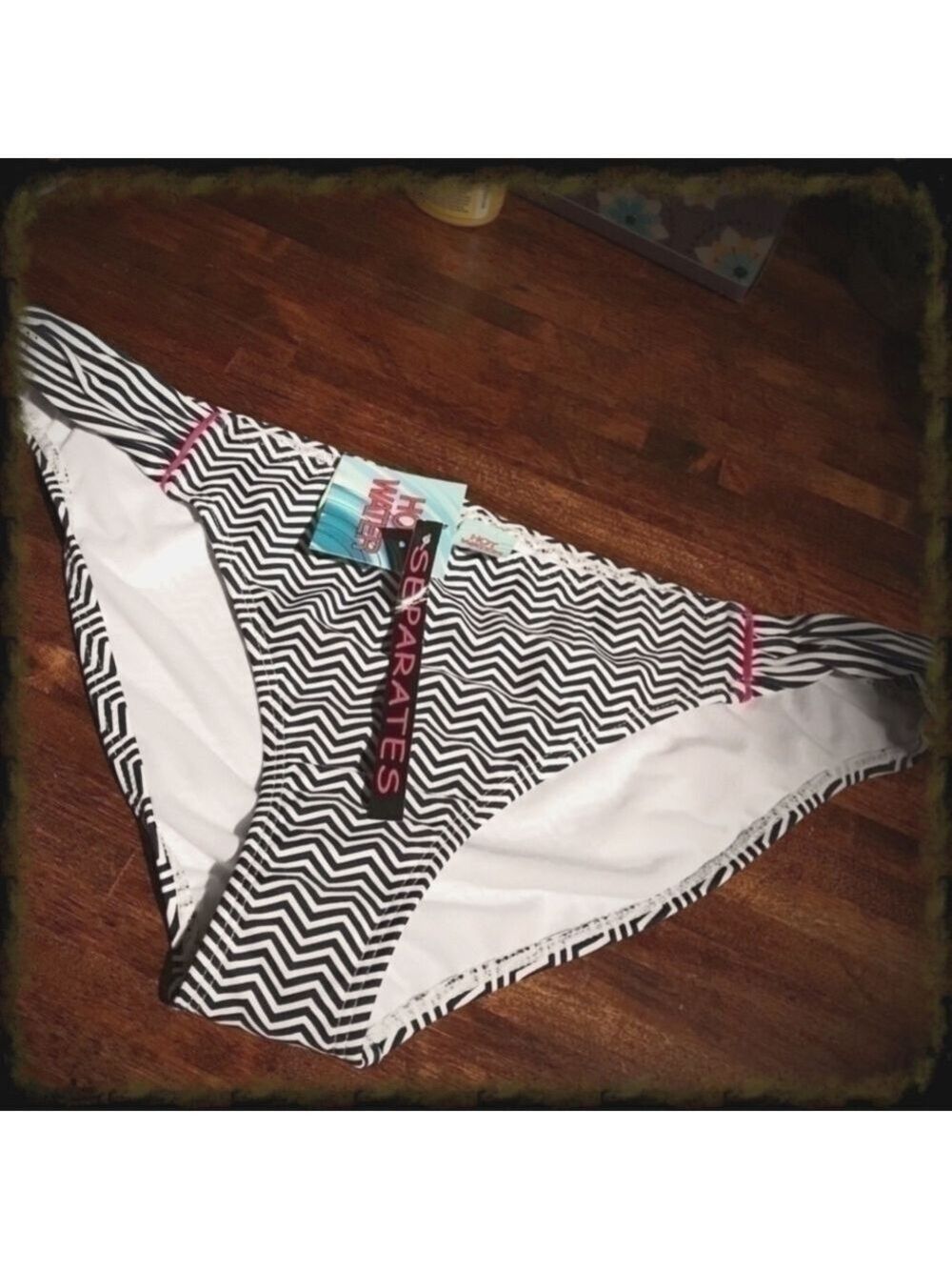 New Zig Zag Striped Bikini Bottom Swim Seperates Black White NWT  XL